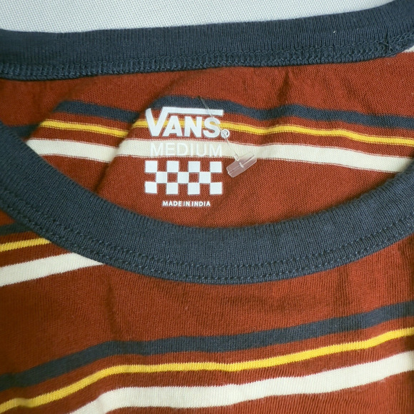Vans Striped Ringer Tee Juniors Size Medium Dark Red Gold Navy White - Picture 6 of 6